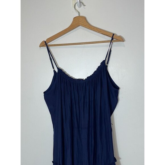 RAMMY BROOK Silk Navy Blue Sleeveless Ruffle Hem Mini Dress Women Medium - Picture 2 of 9